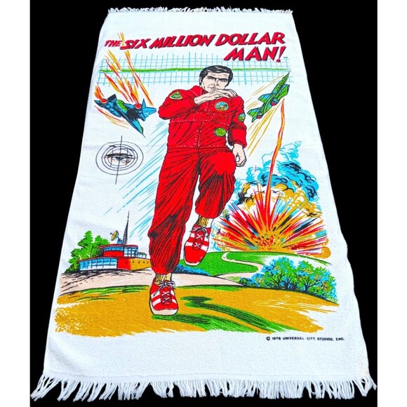 VTG 1976 Six 6 Million Dollar Man Steve Austin Pool Beach Towel Universal Studio - Picture 1 of 5